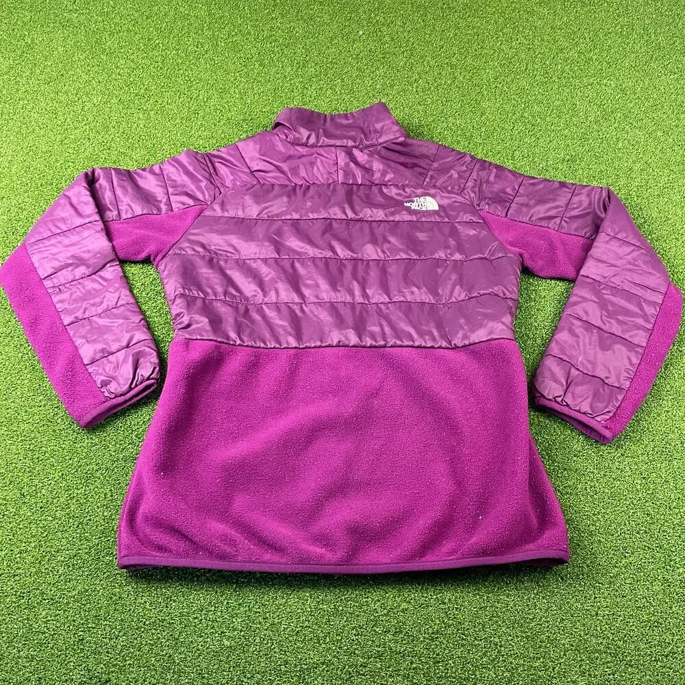 Vintage The North Face Girls Purple Fleece Quilted Full Zip Jacket Sz XL
